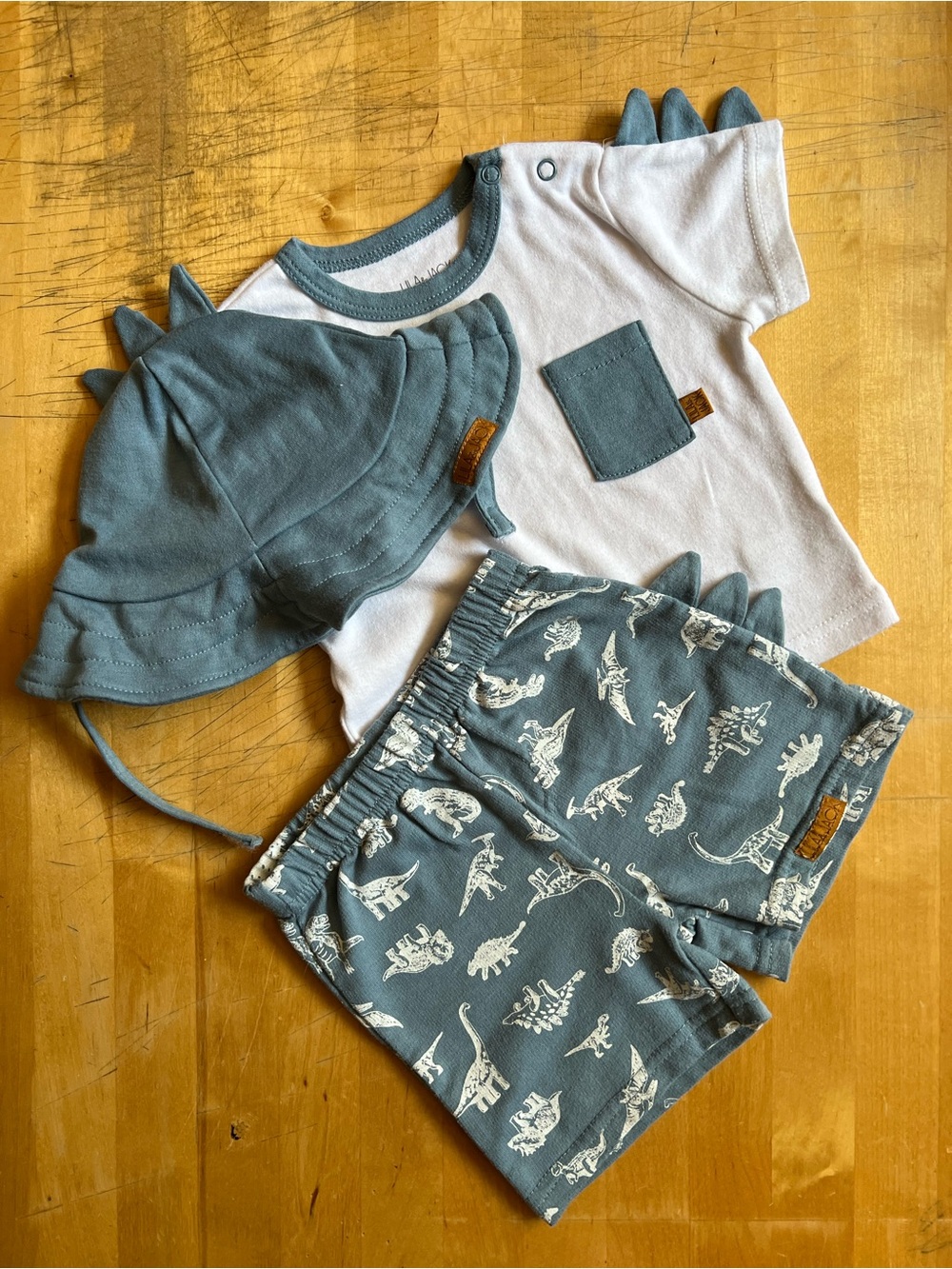 Lila & Jack Dinosaur Outfit Set Shirt Shorts Hat 6-9M Baby Boy